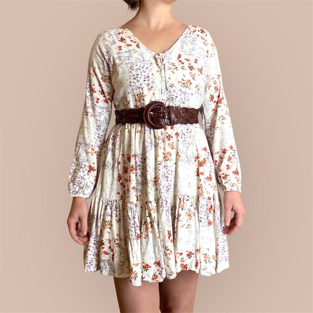 AMERICAN EAGLE Romantic Boho Cottagecore Peasant Floral Tiered Long Sleeve Dress